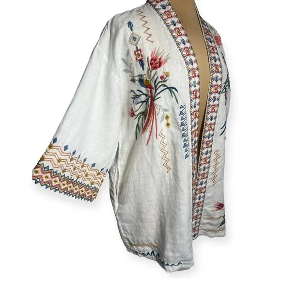 JOHNNY WAS Large multicolor embroidered kimono jacket WATIPASO LINEN KIMONO - Picture 3 of 14